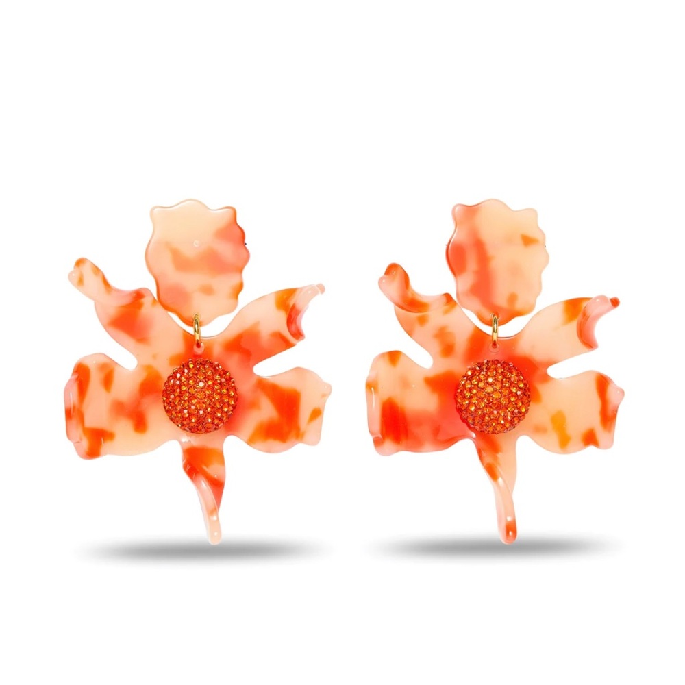 Lele Sadoughi Crystal Lily Earrings Orange Acetate - New Summer 2023!